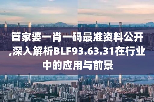管家婆一肖一码最准资料公开,深入解析BLF93.63.31在行业中的应用与前景