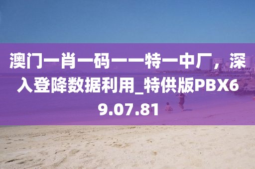 澳门一肖一码一一特一中厂，深入登降数据利用_特供版PBX69.07.81
