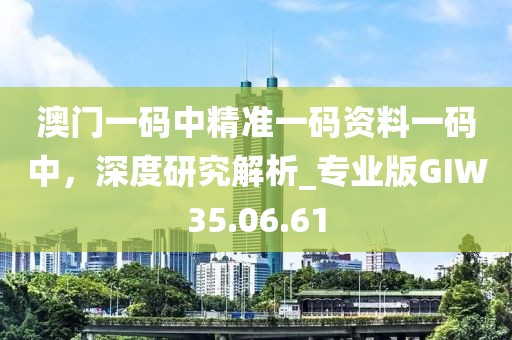 澳门一码中精准一码资料一码中，深度研究解析_专业版GIW35.06.61